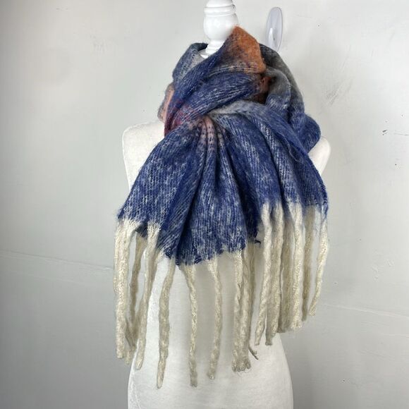 Chunky Colorblock Multicolor with Fringe Warm Soft Scarf - Picture 3 of 7
